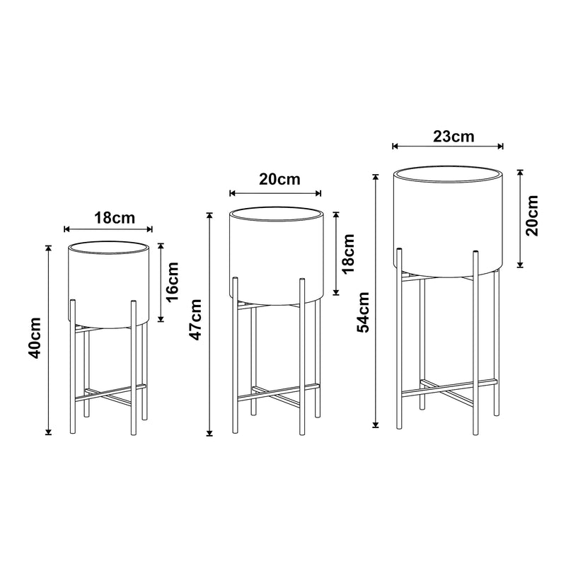 Målskitse Plantestativ Orsa sæt med 3 metal sort [en.casa].