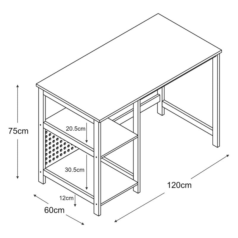 Målskitse Skrivebord Dønna 120x60x75cm Sort/Træfarvet [en.casa]