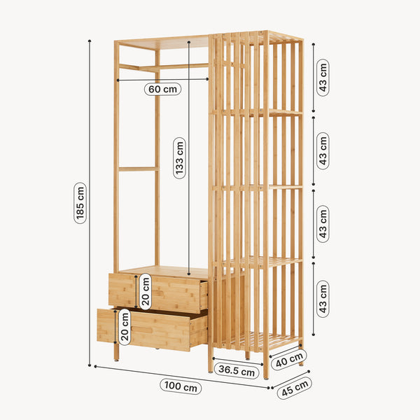 Garderobestativ Varanger 185x100x45 cm Bambus [en.casa]