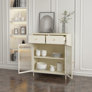 Skænk Lindau stål 97x80x40 cm cremehvid [en.casa]