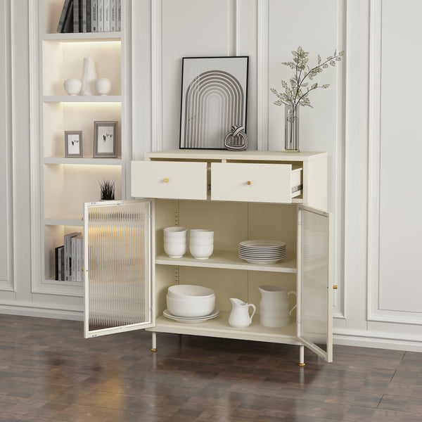 Skænk Lindau stål 97x80x40 cm cremehvid [en.casa]