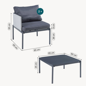 Havemøbelsæt Accettura 3 dele Aluminium Grå [casa.pro]