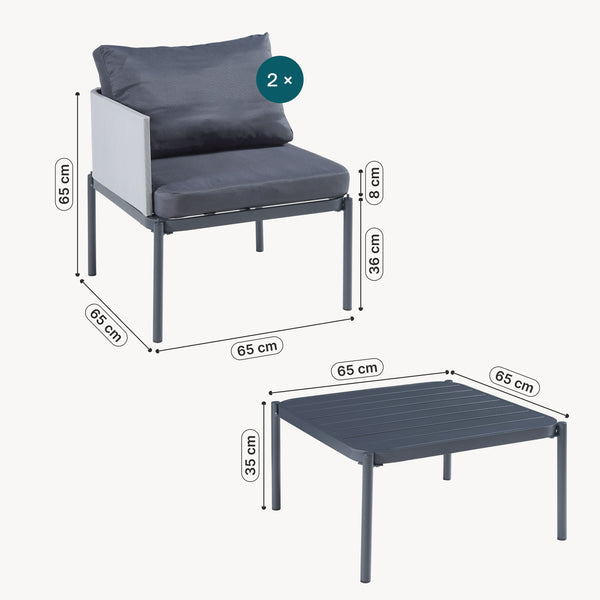 Havemøbelsæt Accettura 3 dele Aluminium Grå [casa.pro]