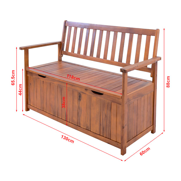Havestol Avezzano med opbevaringsrum 130x60x88cm Akacie FSC®-certificeret [en.casa]