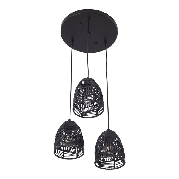 Pendellampe Andover Metall+Rattan Schwarz [lux.pro]