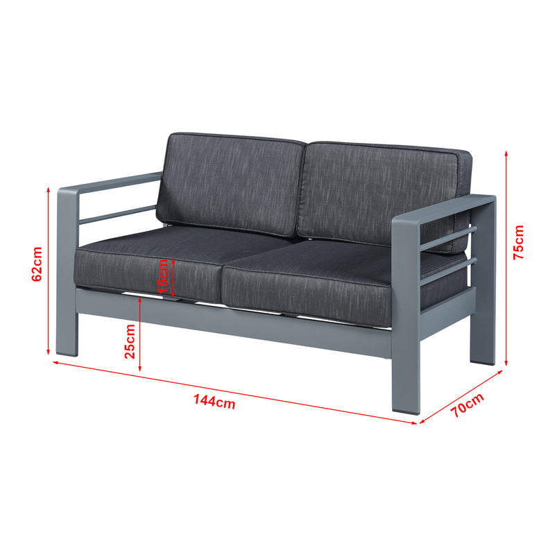 Målskitse 2-personers udendørs sofa Avise aluminium mørkegrå [casa.pro]