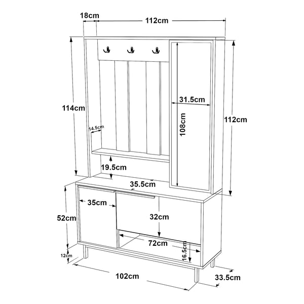 Kompaktgarderobe Kvænangen 78x112x36 cm Eg/Rattanlook [en.casa]