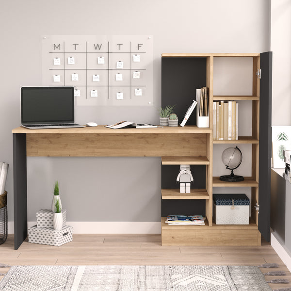 Skrivebord med skab Varhalo 120x153x40 cm egetræslook/antracit [en.casa]