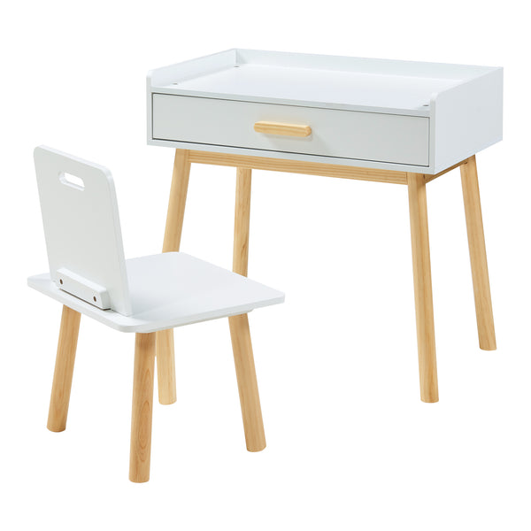 Børneskrivebord med stol Skjervøy træ/hvid [en.casa]
