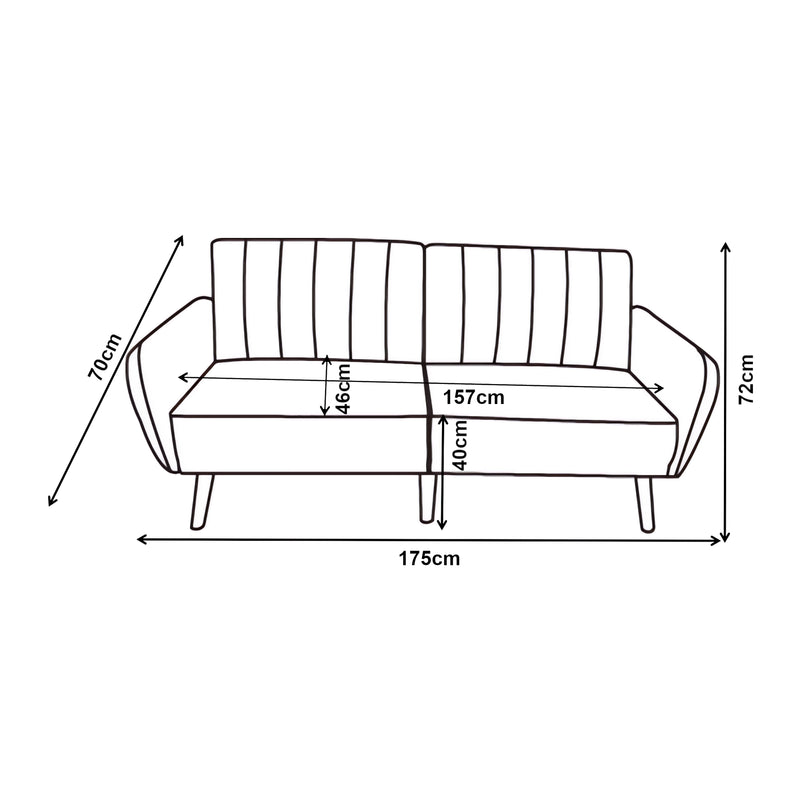 Målskitse Sovesofa Malå med liggefunktion 175x70x72 cm Grå [en.casa]