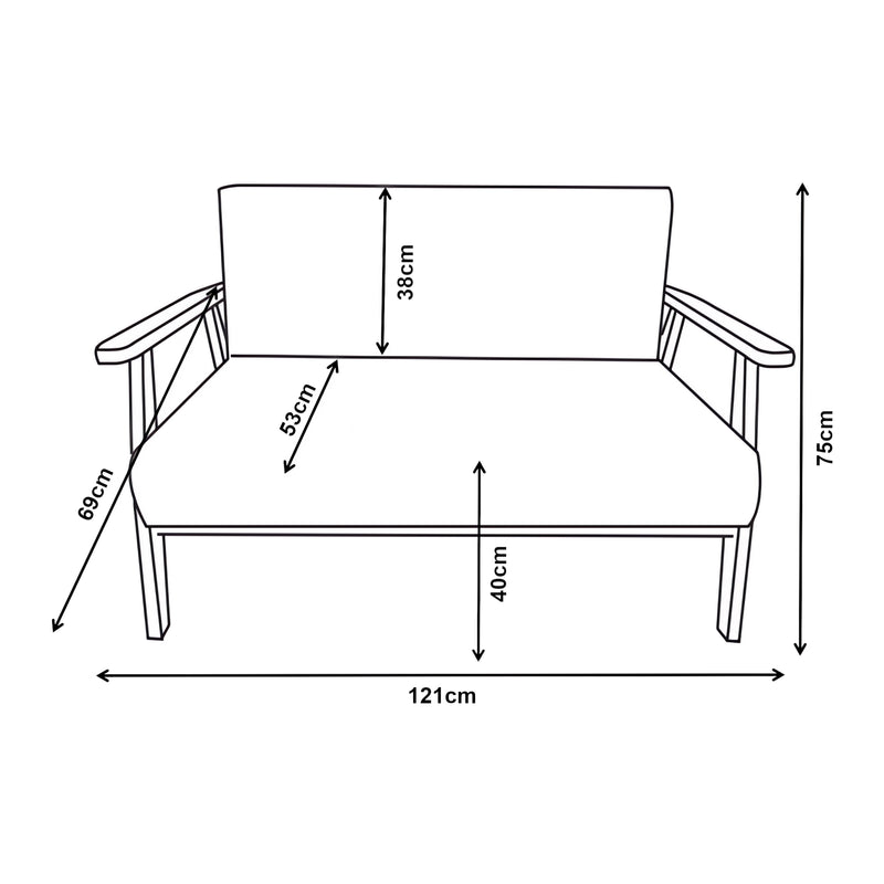 Målskitse 2-personers polstret sofa Kinda 121x69x75 cm grå [en.casa]