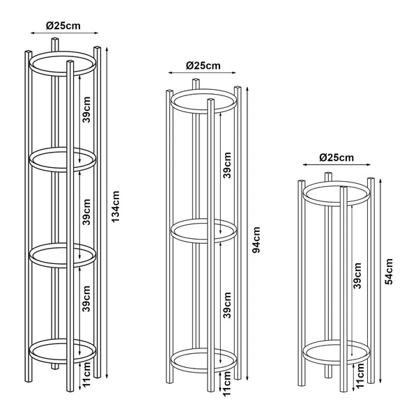 Planteholder Tuusula 3 stk. sæt Metal Sort [en.casa]