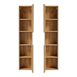 Badeværelsesskab Newport med aftagelig hylde 30x140x25 cm egetræseffekt [en.casa].