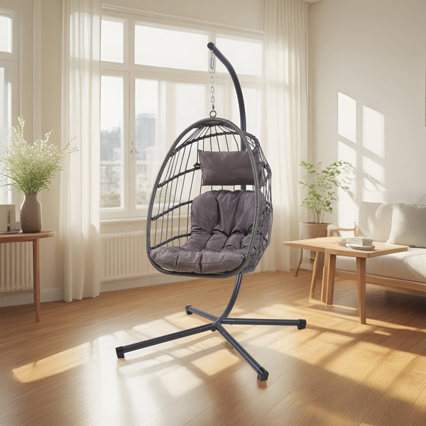 Hængestol Edeng med stel 196x110x95 cm Grå [en.casa]