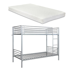 Metall-etageseng Soppsar med 2 madrasser 200x90 cm sølv [en.casa]