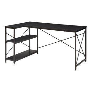Skrivebord Raundsvalt med 1 hylde L-formet 137x88x75 cm sort [en.casa]