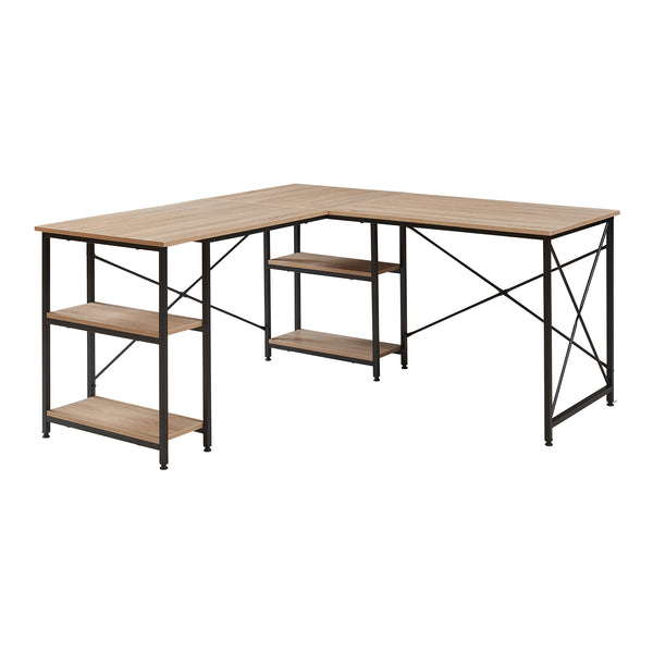 Skrivebord Klirurud med 2 hylder L-formet 150x150x75 cm eg [en.casa]