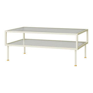 Sofabord Lindau stål med glasplade 100x50x46 cm cremehvid [en.casa]