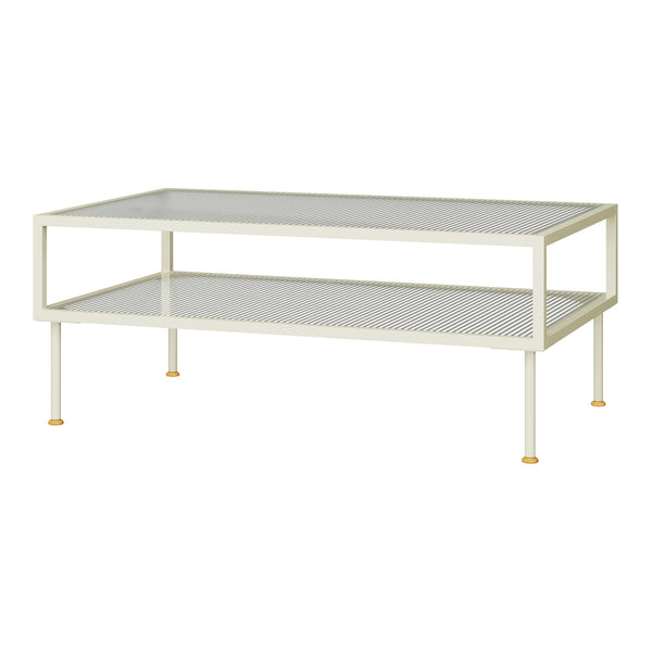 Sofabord Lindau stål med glasplade 100x50x46 cm cremehvid [en.casa]