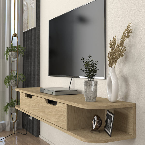 Hængende TV-lavtavle Karjali 150x30x19 cm egetræslook [en.casa]