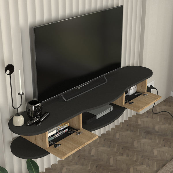 Hængende tv-lavtavle Nyskiri 150x35x19 cm antracit/eg-look [en.casa]