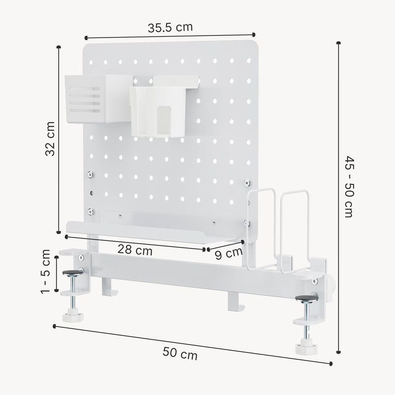 Målskitse Clamp-on desk organiser Sauda 50x50 cm stål hvid [en.casa]