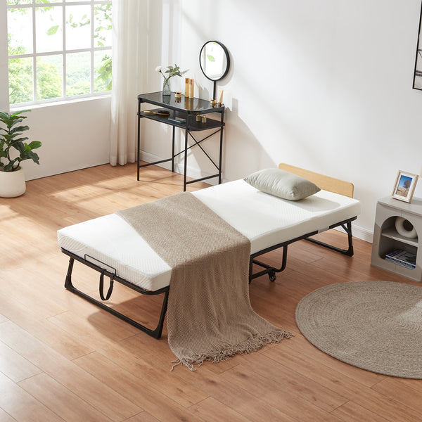 Metalfoldeseng Lustendi med madras 200x90cm sort/eg-look [en.casa].