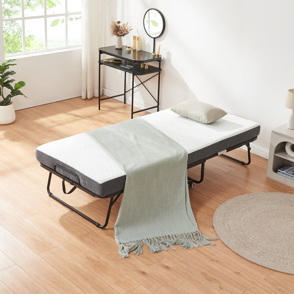 Metalfoldeseng Borjavle med madras 200x90cm sort [en.casa]