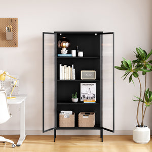 Vitrineskab Vinterhavn 180x80x35 cm stål sort [en.casa]
