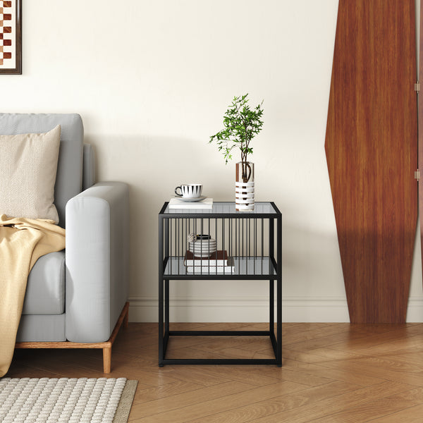 Tronevn sidebord med glasplade 50x40x40 cm sort [en.casa]