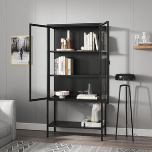 Vitrineskab Borshavisa stål 2-dørs 160x80x35 cm sort [en.casa]