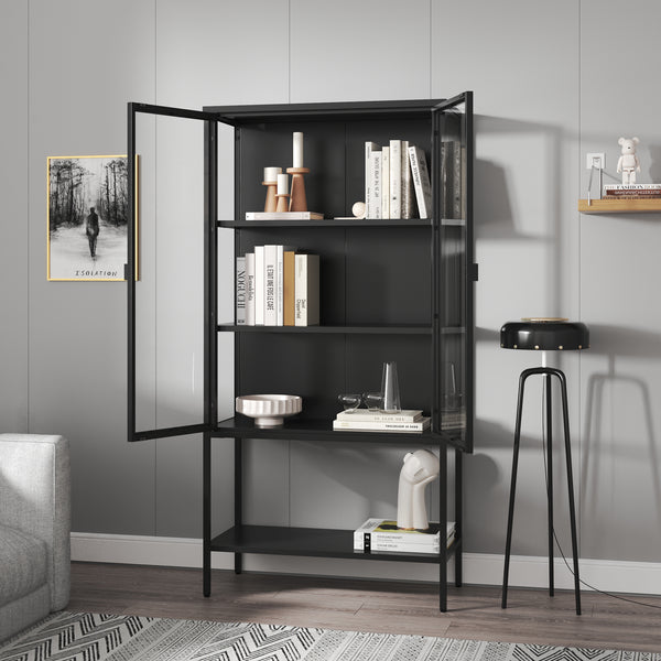 Vitrineskab Borshavisa stål 2-dørs 160x80x35 cm sort [en.casa]