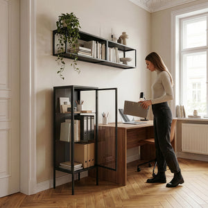 Borshavisa vitrineskab 116x34x30 cm stål sort [en.casa]