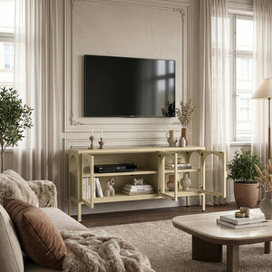 Vitrineskab-Sideboard Klippestad Stål 118x35x55 cm Kamel Farve [en.casa]