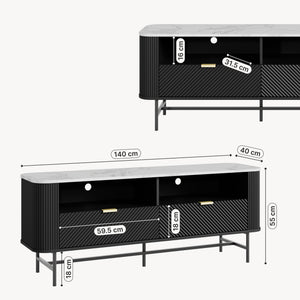 TV-Lowboard Olvehok 140x40x55 cm Sort/Marmorlook, hvid [en.casa]