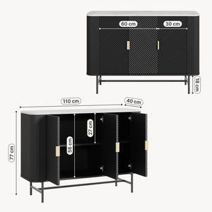 Sideboard Olvehok 110x40x77 cm Sort/Marmorlook, hvid [en.casa]