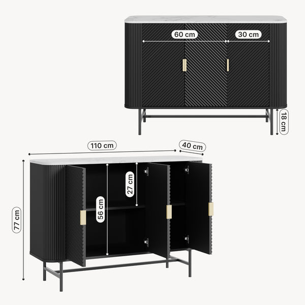 Sideboard Olvehok 110x40x77 cm Sort/Marmorlook, hvid [en.casa]