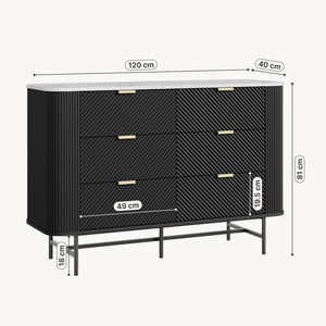 Kommode Olvehok 120x40x81 cm Sort/Marmorlook, hvid [en.casa]