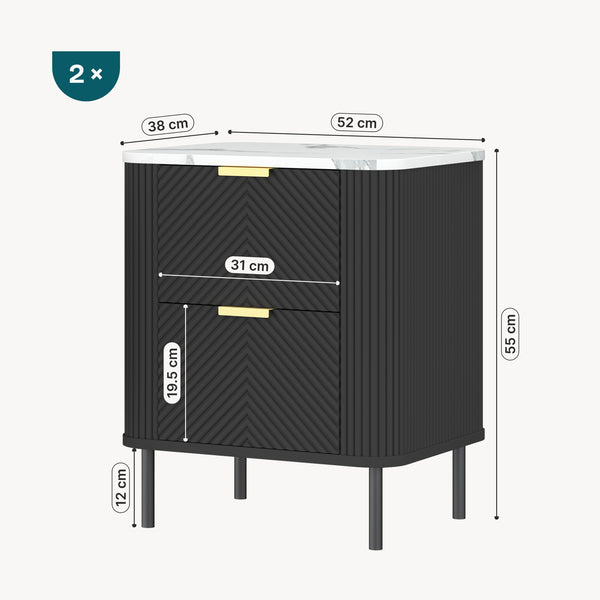 Natskab Olvehok 2 stk. sæt 55x52x38 cm Sort/Marmorlook, hvid [en.casa]