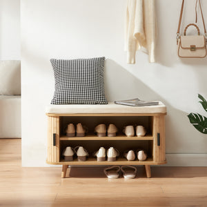 Skoskab med sædehynde Tvedestrand 50x80x40 cm Bambus/Beige [en.casa]