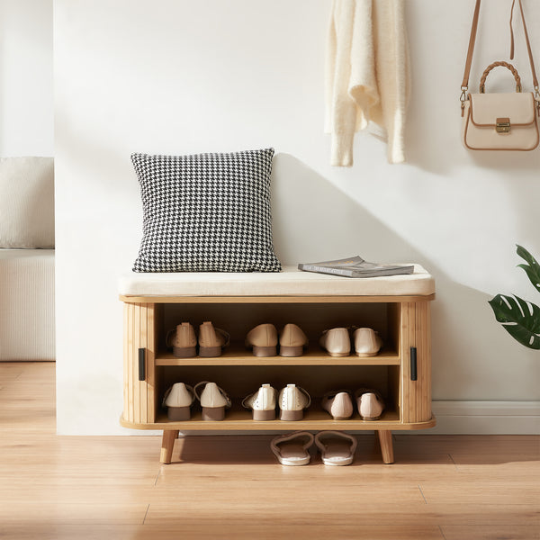Skoskab med sædehynde Tvedestrand 50x80x40 cm Bambus/Beige [en.casa]