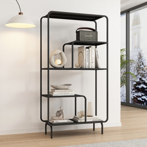 Bogreol Færder stål 145x76x33 cm sort [en.casa]