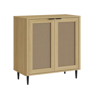 Skænk Lukhomso 83x80x40 cm egetræslook/rattan-look [en.casa]