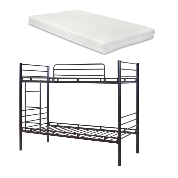 Bevapis køjeseng i metal med 2 madrasser 90x200 cm sort [en.casa]
