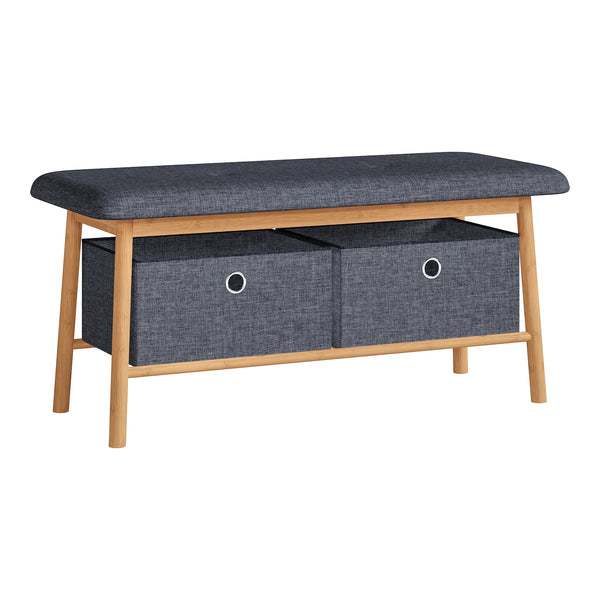 Vad bænk med 2 opbevaringsbokse 90x30x45 cm natur/grå [en.casa]