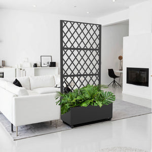 Skillevæg Malja med blomsterkasse i stål 190x82x38 cm sort [casa.pro].