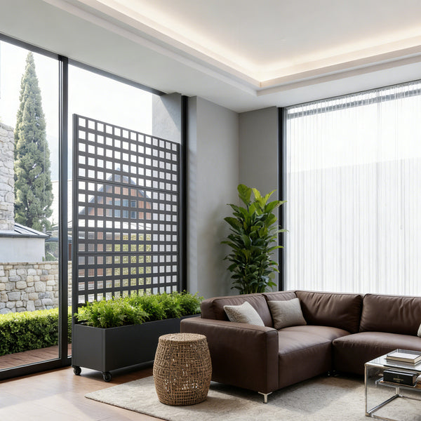 Skillevæg Toma med blomsterkasse i stål 190x82x38 cm sort [casa.pro]