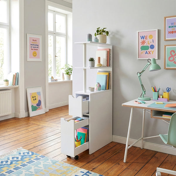 Nichehylde med udtræk Fadeskimma 113x19x45 cm Hvid [en.casa]