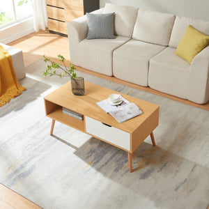 Sofabord Bordkak med skuffe 100x48x45 cm egetræslook/hvid [en.casa]