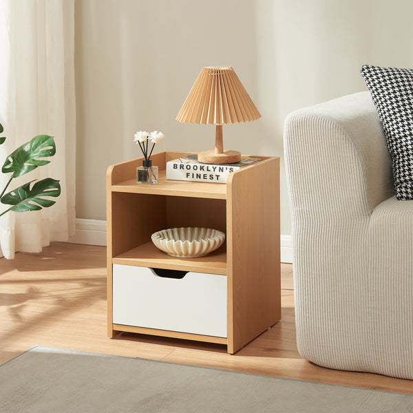 Sengebord Bordkak 45x36x34 cm egetræslook/hvid [en.casa]